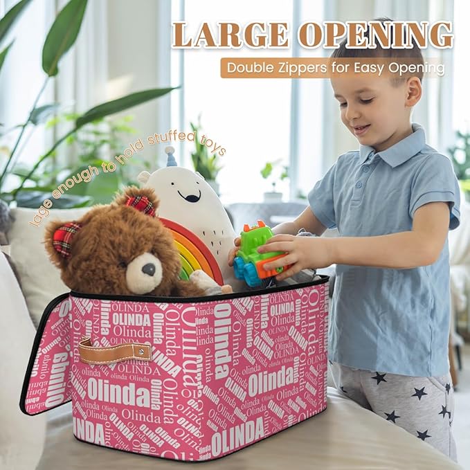 Closet-Storage-Bins with Lids Handle Customized Peach Baby-Keepsake-Box Cube Collapsibl Stackable Storage Bin for Kids-Boys-Girls-Toys