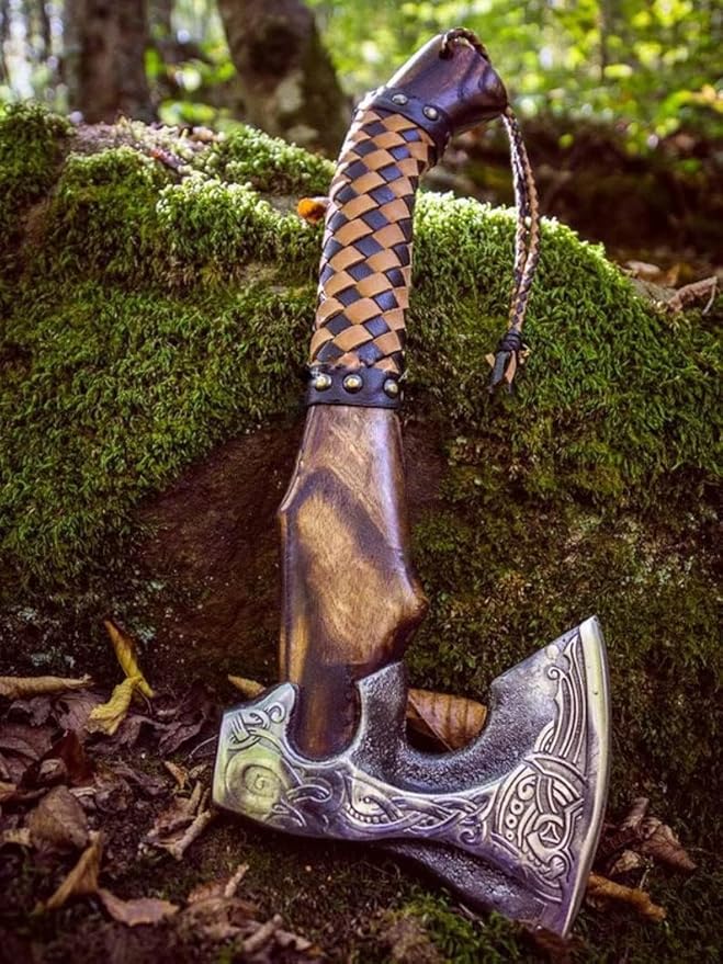 19 Custom Gift Hand Forged Viking Axe- Carbon Steel Camping Axe with Rose Wood Shaft - Viking Gifts for Men Bearded Camping Axe (VALHALA 19)
