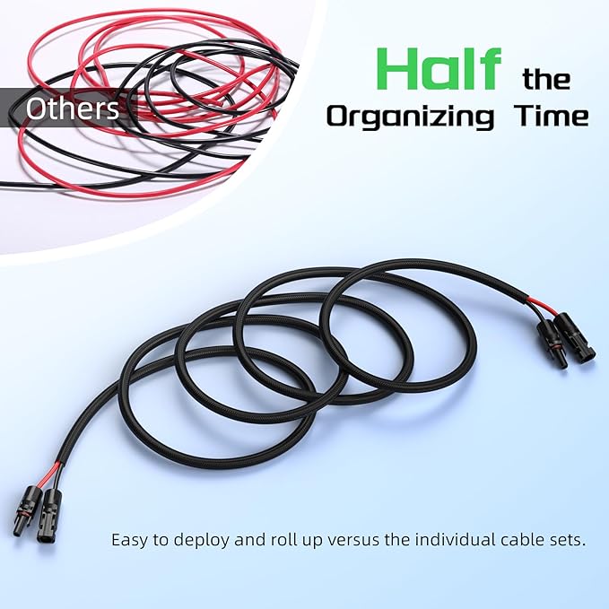 Bateria Power 10AWG 20FT Twin Wire Solar Panel Extension Cable 10 Gauge PV Wire with IP68 Female &amp Male Waterproof Connectors Flame Retardant Protective Sleeving and Dust Caps for Home RV