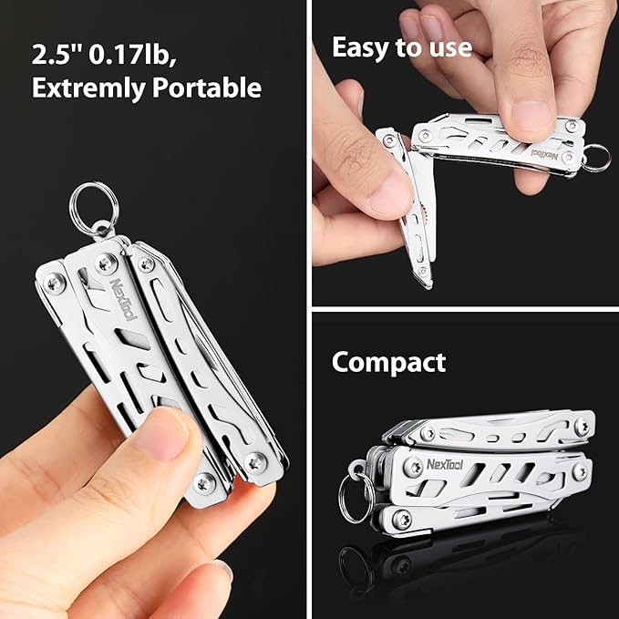 Nextool EDC Keychain Multitool 10 in 1 Mini Pocket Knife Multi Tool with Needlenose Pliers Scissors Mini Useful Cool Gadgets for Men Father's Day Gifts from Daughter-Sliver