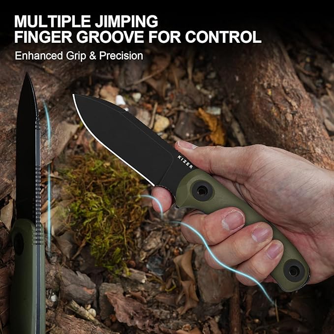 Kizer Drop Bear Fix 3 Fixed Blade Knife 3.8 D2 Blade EDC Camping Knife with Olive Green G10 Handle Small Hunting Knives with Sheath Outdoor Survival Knives with Pocket Clip and Lanyard 1101M1