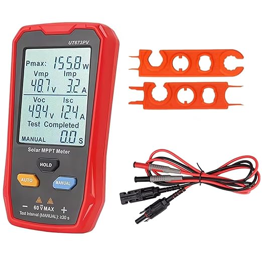 UT673PV Solar Panel Tester Photovoltaic Multimeter 800W Solar MPPT Meter with Large Ultra Clear LCD Smart MPPT Open Circuit Voltage Troubleshooting Data Test for Photovoltaic Modules