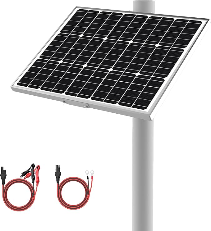 12V 50W Solar Battery Trickle Charger &amp Maintainer - Waterproof 50 Watt Solar Panel Built-in Ultra Smart MPPT Charge Controller + Adjustable Pole Mount Brackets for Pole Dia 2.35-4.0inch/60-100mm