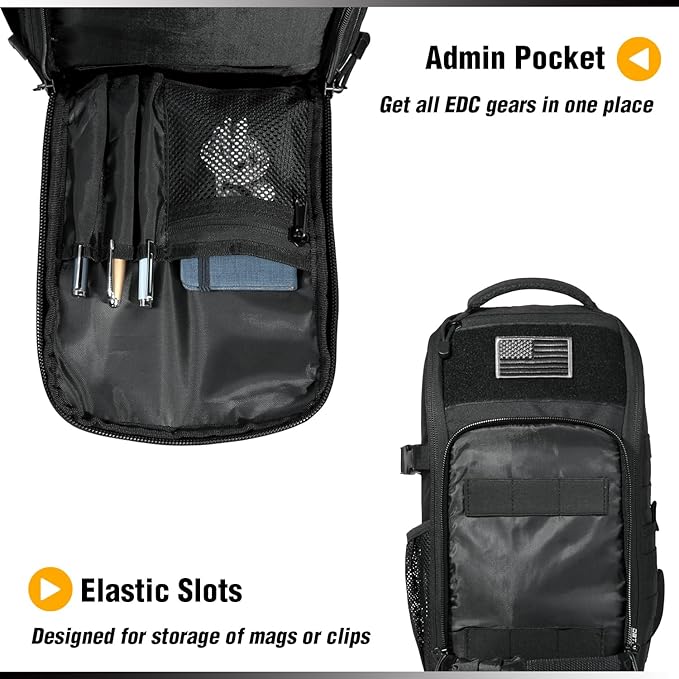 DBTAC Tactical Personal Defense EDC Bags &amp Packs | 10L Military Shoulder Backpack with Sling for Concealed Carry Range Travel Hiking Outdoor Sports (Black)