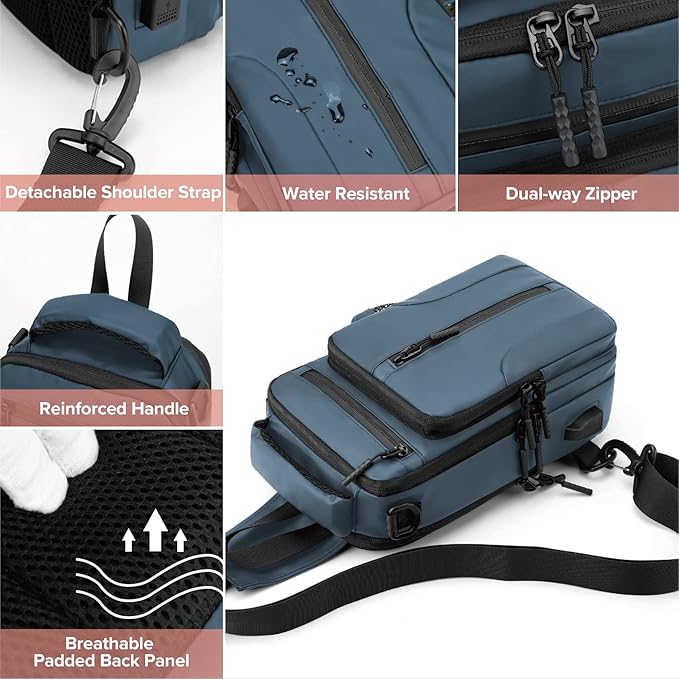 Anti Theft Crossbody Backpack Shoulder Sling Bag Men Women One Strap Motorcycle Messenger Bag Daypack for Cycling
