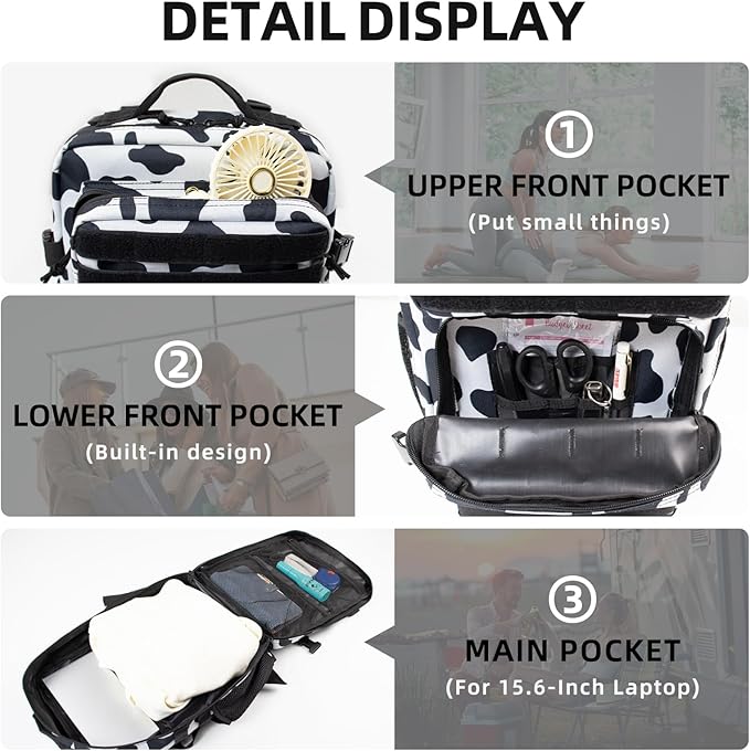 25L Small Military Tactical Backpacks For Men Camping Hiking Trekking Daypack With Bottle Pouch Bug Out Bag Lage MOLLE DayPack - 25L Cow Print Backpack