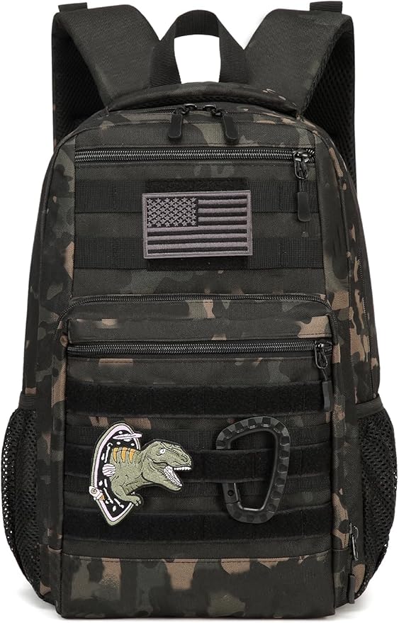 Kids Tactical Backpack Army Molle Bookbag Military Boys Backpack for School Outdoor Camping Black CM