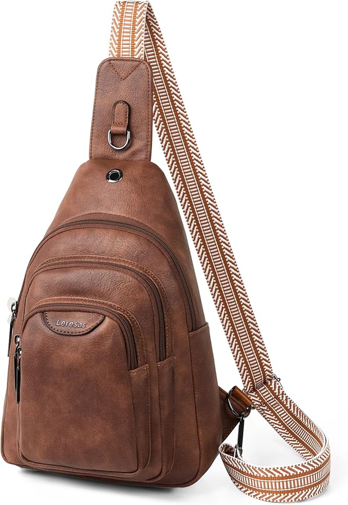 Leresas 10L Crossbody Sling Bag for Women Men Anti Theft Cross Body Fanny Pack Belt Bag Purse Gifts for Women Faux Leather Brown