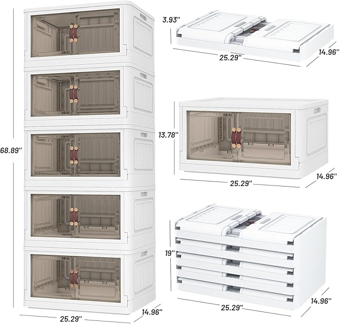 5 Storage Bins with 5 Lids 78 Qt White Closet Organizers and Storage 3 Packs Stackable Bins with WheelsDouble Door Collapsible Storage Bins for Home and OfficeClear Black Door