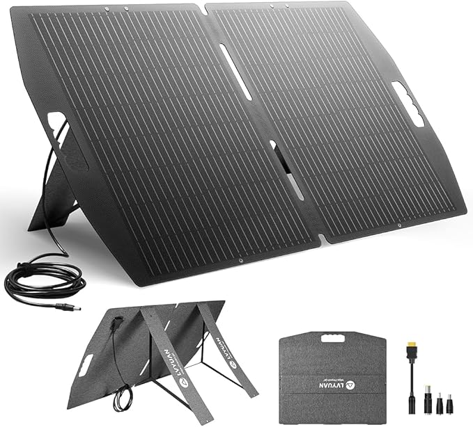 LVYUAN 100W Solar Panel 18.5V Foldable ETFE Conversion Rate 22.5% Monocrystalline IP65 Waterproof Compatible with XT60 DC5525 DC7909 DC35135 Fast Charging Foldable with Stand High Efficiency
