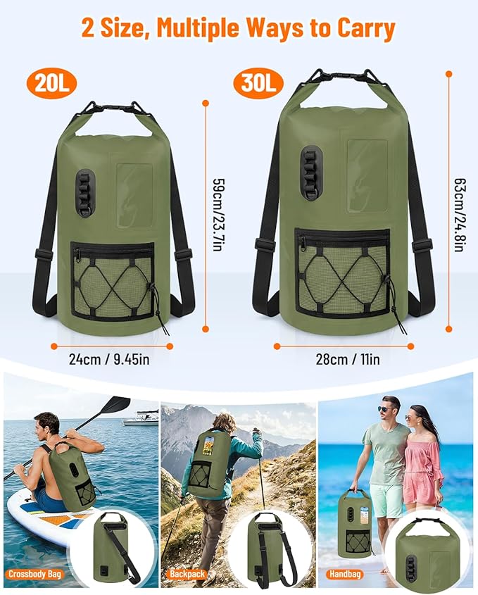 Waterproof Dry Bag 20L/30L Roll Top Waterproof Backpack with Waterproof Phone Case Heavy Duty Storage Bag for Women Men for Travel Kayaking Boating Rafting Camping Hiking &amp Beach
