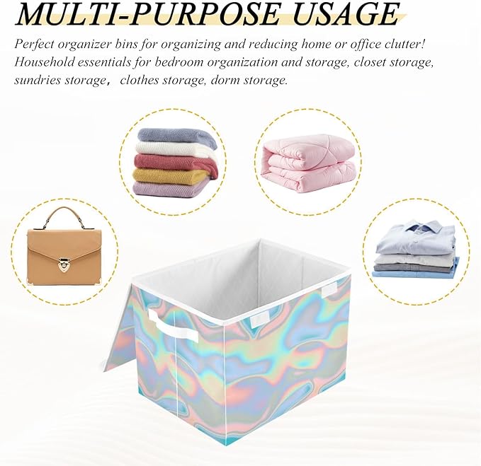 Blue Gradient Wavy Storage Containers with Lids Collapsible Shoe Storage Organizer Bins with Lids for Home Studyroom