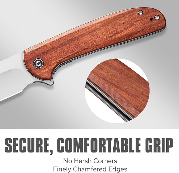 CIVIVI Primitrox Folding Knife for EDC Flipper Pocket Knife with 3.48 Nitro-V Blade Wood Handle for Everyday Carry C23005A-3