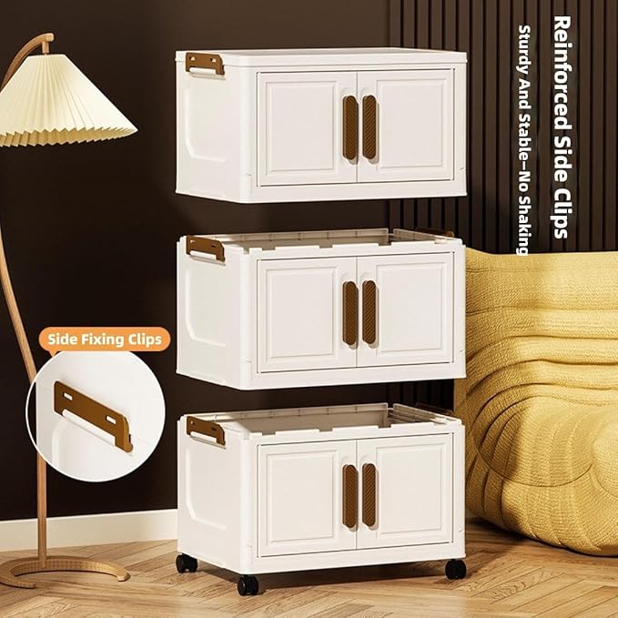 Storage Bins Storage Containers Stackable Plastic Organizer with Lids Foldable Design for Bedroom Office Closet Garage Kids Room Multi Tier Solution