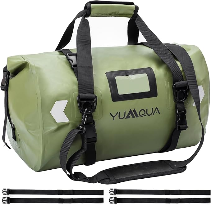 YUMQUA Waterproof Duffel Bag Motorcycle Duffle Bag Heavy Duty Roll Top Large Dry Bags Waterproof with Durable Straps &amp Handle for Travel Outdoor Boating Rafting Kayaking Camping Paddle boarding