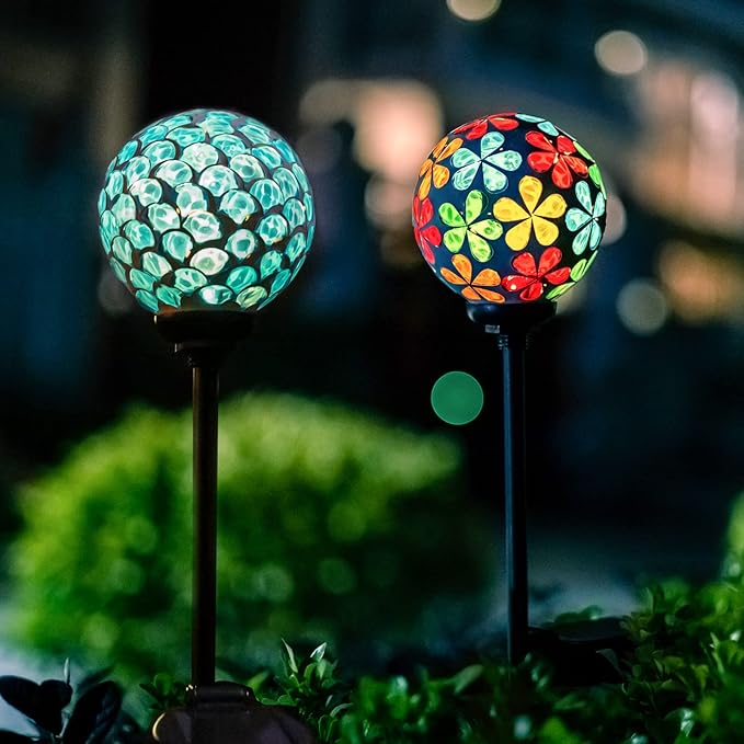 VCUTEKA Solar Garden Lights Mosaic Solar Light Outdoor Waterproof LED Pathway Stake Light for Landscape Patio Yard Deck Walkway Decoration 2 Pack