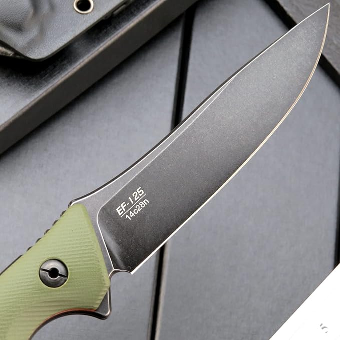 Eafengrow EF125 Fixed Blade Knife 14c28n Steel Blade G10 Handle Scales Fixed Knifes for Outdoor Camping Hunting Survival EDC Tool Knives with Kydex Sheath(Army Green)