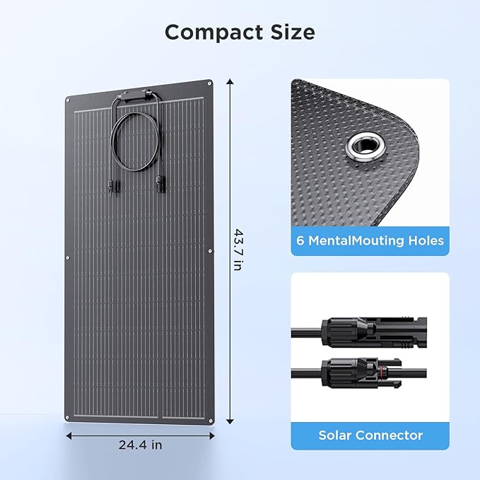 400W Flexible Solar Panel System (4x100W) All-Black ETFE Array 23% Efficiency High-Power Off-Grid Kit Compatible with 12V/24V/48V Batteries RV and Cabin
