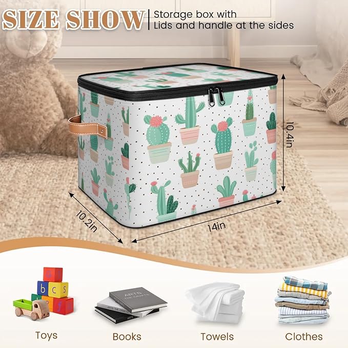 Storage Bins with Lids Cactus Plants Storage Basket Clothes Organizer with Handles Closet Storage Containers for Clothing Bedding Blanket