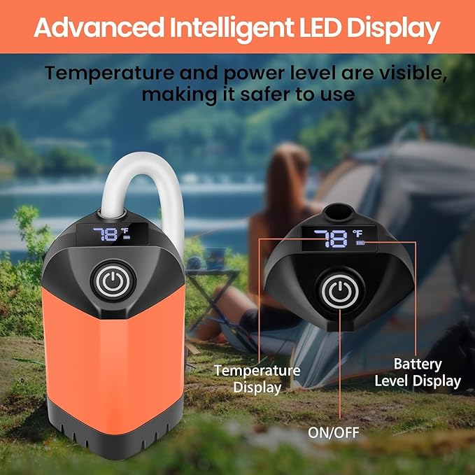 Portable Camping Shower 7800mAh Rechargeable Camp Shower Pump with LED Display 2 Mode Electric Portable Shower for Camping Hiking Travelling Washing