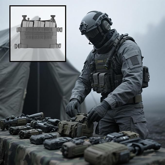 Tactical MOLLE Chest Rig with Triple M4 Mag Pouch Bungee Retention Camo Plate Carrier Accessories for Tactical Gear