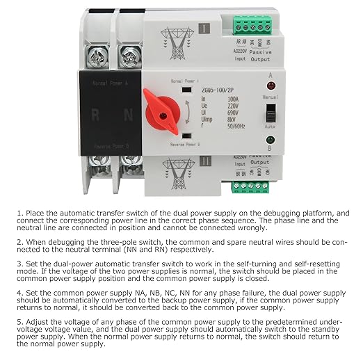 Power Automatic Transfer Switch 100 amp Manual Transfer Switch 2P Automatic Transfer Switch Back up Generator Transfer Switch Home Transfer Switch 220V 100A