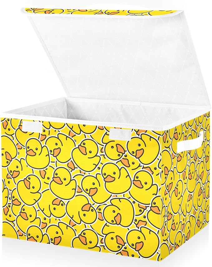 Storage Box Yellow Duck Cartoon Closet Storage Bins with Lids Foldable Oxford Fabric Storage Box for Home Bedroom Closet Office (16.5x12.6x11.8 in)
