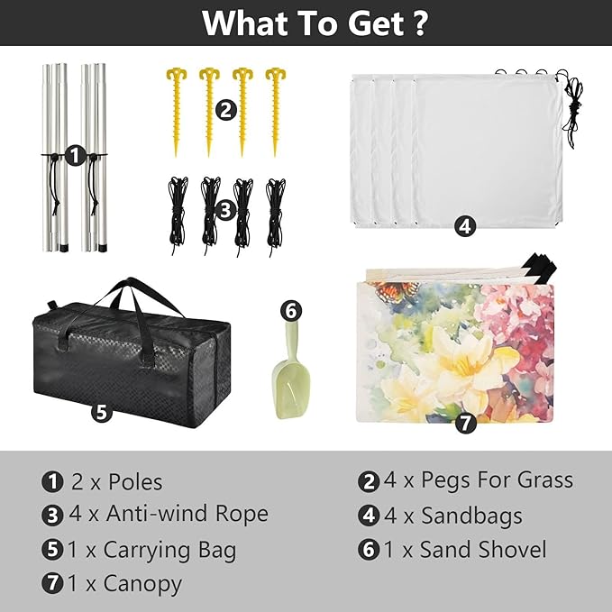 Summer Flowers Bouquet Butterflies Beach Tent &amp Canopy UPF50 Lightweight Sun Shelter with Carrying Bag for Camping Picnics Backyard &amp Fishing