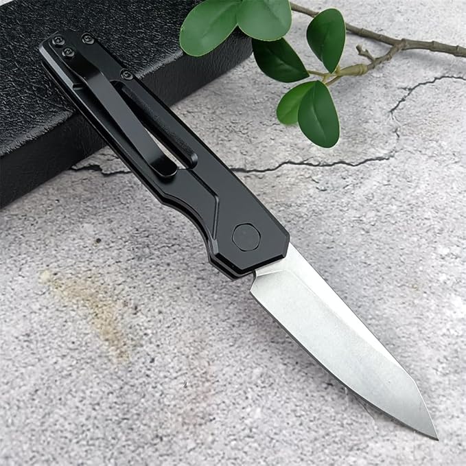 Multifunctional Knife EDC Folding Pocket Knives For Men 2.75in Stonewashed Reverse Tanto Blade Black Aluminum Handles With Pocket Clip for Outdoor Camping