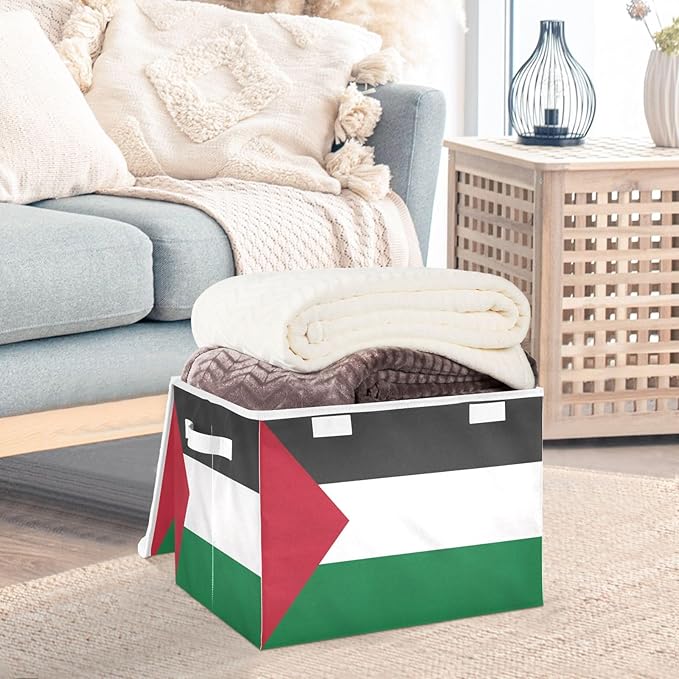 Palestine Flag Green Black Storage Bin with Lid Collapsible Bedroom Storage Closet Organizers and Storage for Home