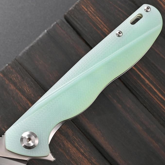 Sitivien ST103 Folding Knife D2 Steel Blade+G10 Handle Pocket Knife EDC Tool Knife for Outdoor Camping Hunting Survival (Jade)