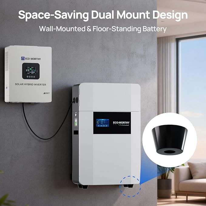 ECO-WORTHY 48V 100Ah Wall-Mount Indoor LiFePO4 Lithium Battery with Conduit Box Bluetooth &amp WiFi Low-Temperature Protection for Off-Grid Systems Home Backup Power