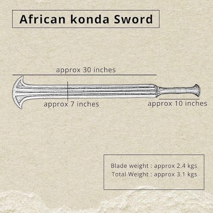 DARK WARRIOR-Handcrafted Konda Ikakalaka Sword | Functional &amp Sharpened | 5160 Carbon Steel Blade | Ancient Traditional African Sword | Leather Sheath for Anniversary Birthday Gift.