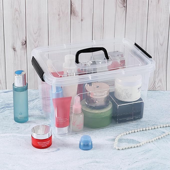 12 Quart Plastic Storage Latch Bins with Handle Clear Plastic Containers with Lids 6 Packs