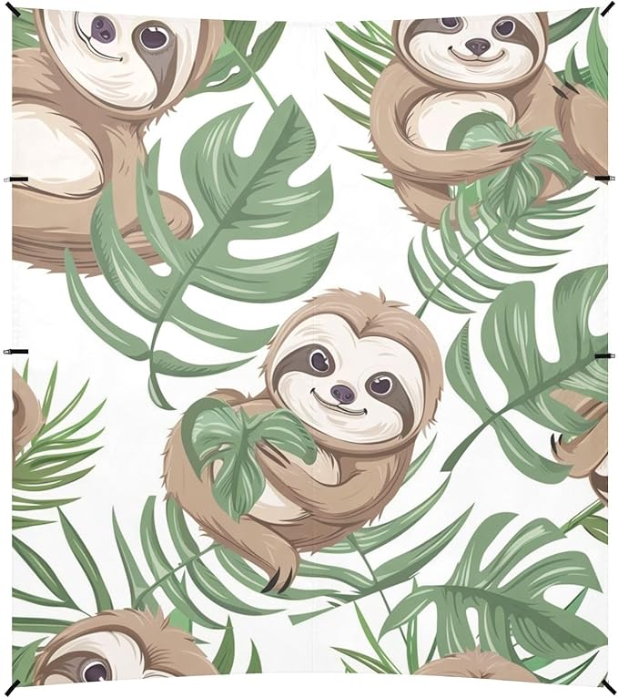 ALAZA Cute Sloth and Palm Leaves Beach Tent Sun Shelter Portable Canopy Sunshade for Outdoor Camping Picnics Backyard Fun 10x9 ft