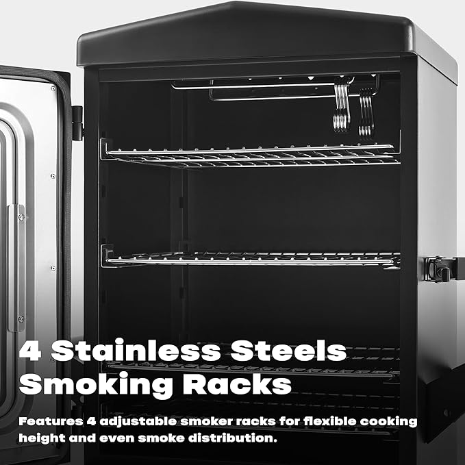 Propane Smoker with Cover Vertical Smoker Grill with Temperature Control Outdoor Heavy Duty Three Removable Smoking Shelves Metal Black