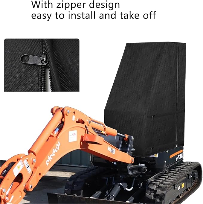 Excavator Cover Waterproof Digger Covers with Zipper and 2 Adjustable Velcro Excavators Protection Heavy Duty 600D Oxford cloth (43*31*24/63inchBlack)