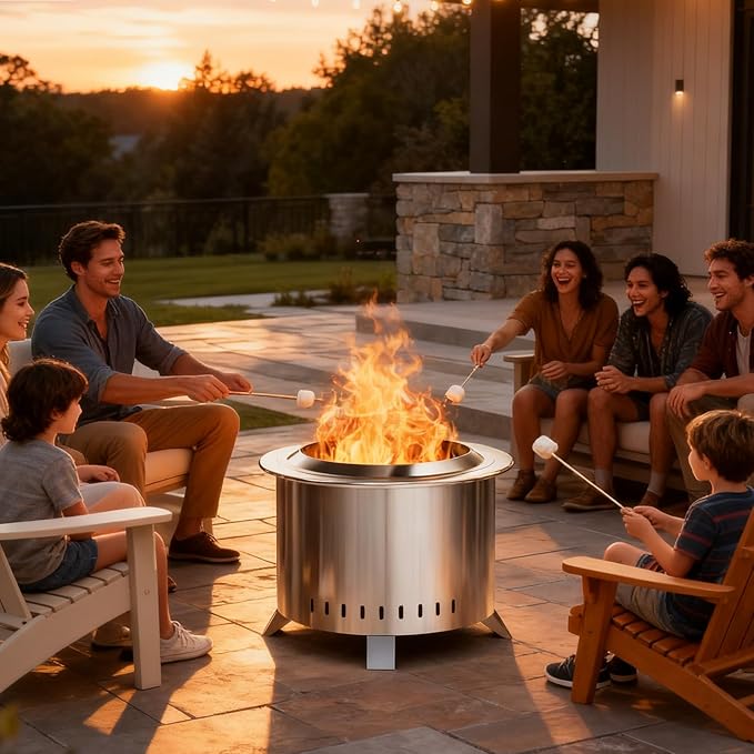 Verdeluxe Smokeless Fire Pit22 Inch Stainless Steel Firepit Outdoor Wood Burning Fire Pit with CoverSmokeless Firepits for Outside Backyard Patio Garden Camping Bonfire