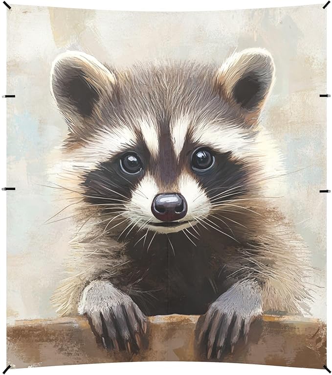 ALAZA Cute Raccoon Watercolor Beach Tent Sun Shelter Portable Canopy Sunshade for Outdoor Camping Picnics Backyard Fun 10x9 ft