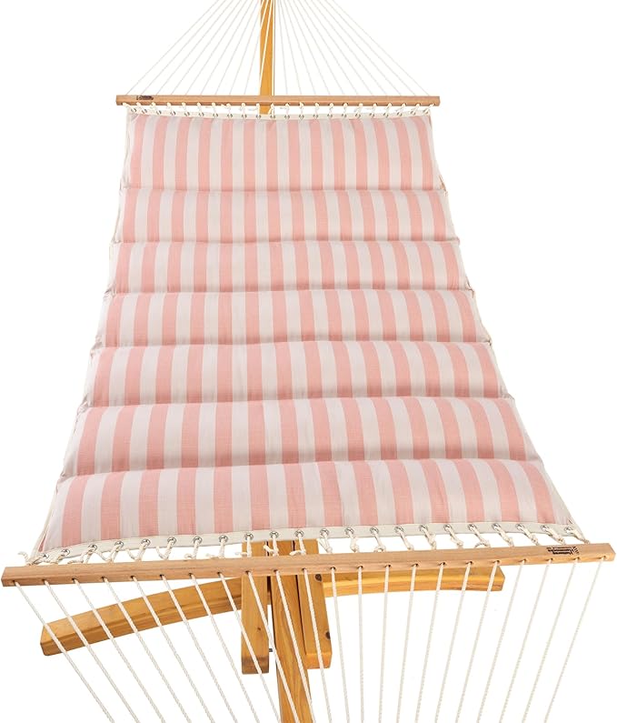 Hatteras Hammocks Expressive Blush Sunbrella Pillowtop Hammock with Free Extension Chains &amp Tree Hooks Handcrafted in The USA Accommodates 2 People 450 LB Weight Capacity 13 ft. x 55 in.