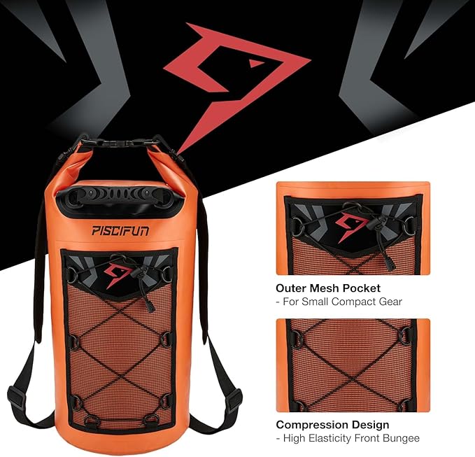 Piscifun Dry Bag Waterproof Floating Backpack 10L/20L/30L/40L with Waterproof Phone Case for Boating Kayaking Fishing