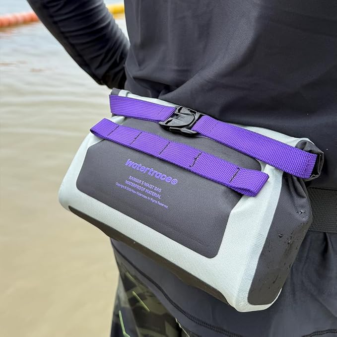 Waterproof Waist Bag for Surfing Paddleboarding BoatingCyclingWater Park Activities (Gary/purple)