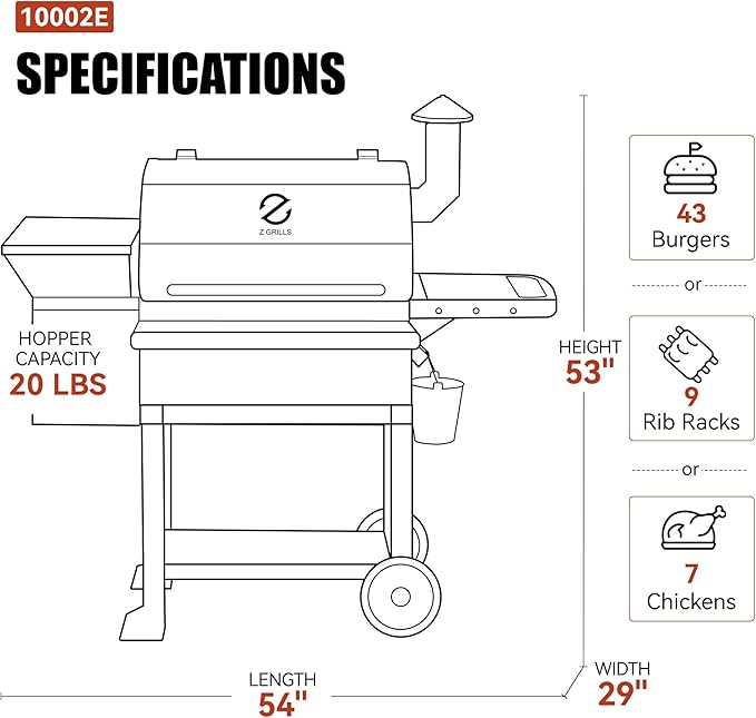 Z GRILLS Wood Pellet Grill 8 in 1 BBQ Smoker with Foldable Front Shelf Ash Cleanout System Rain Cover 1056 sq.in Cooking Area for Outdoor BBQ 10002E