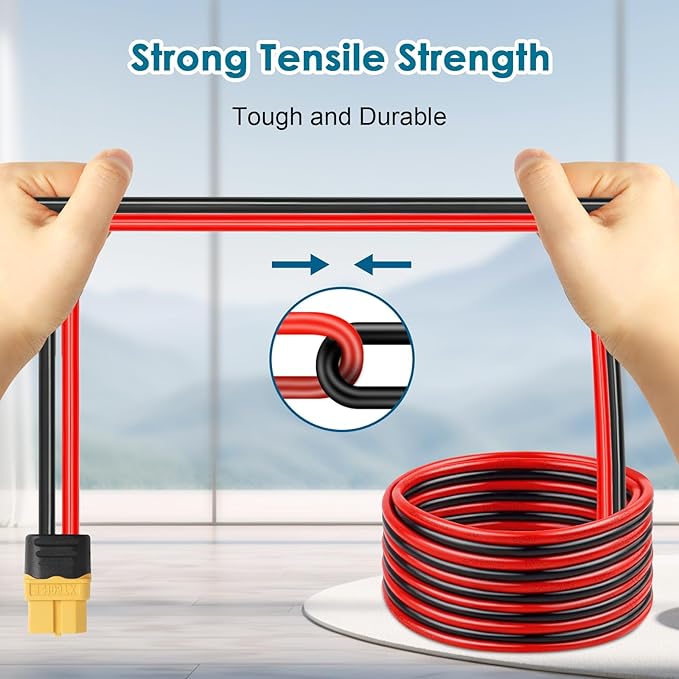 Solar to XT60 Charge Extension Cable 20FT 12AWG XT60 Solar Cable for Portable Power Station Battery Pack