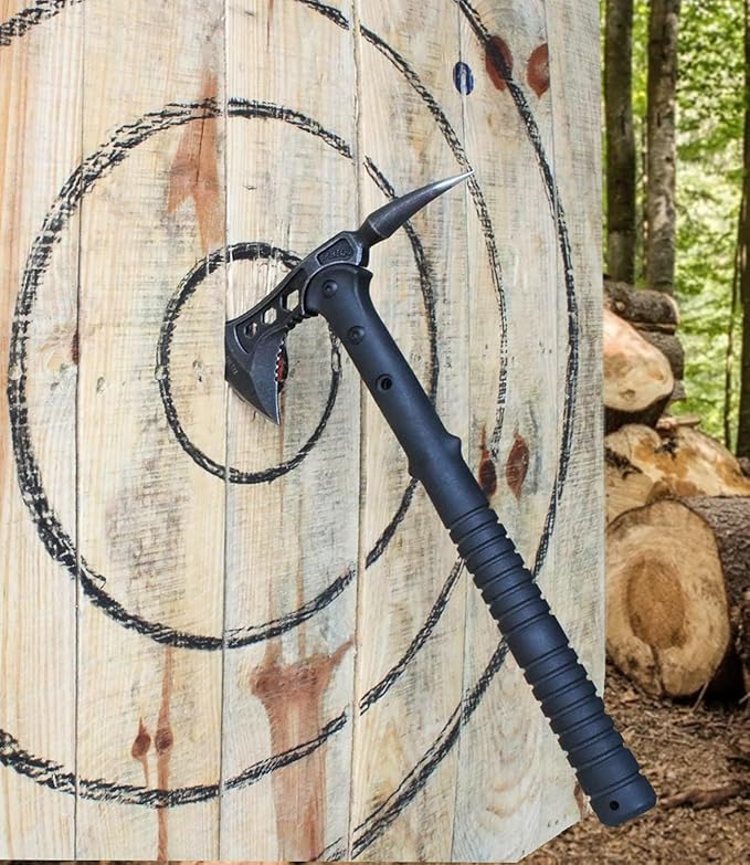 JXE JXO Camping Axe Tomahawk with Spike Survival Hatchet with Sheath Nylon Fiber Handle for Outdoor Survival Hiking Camping （14.5 inch）