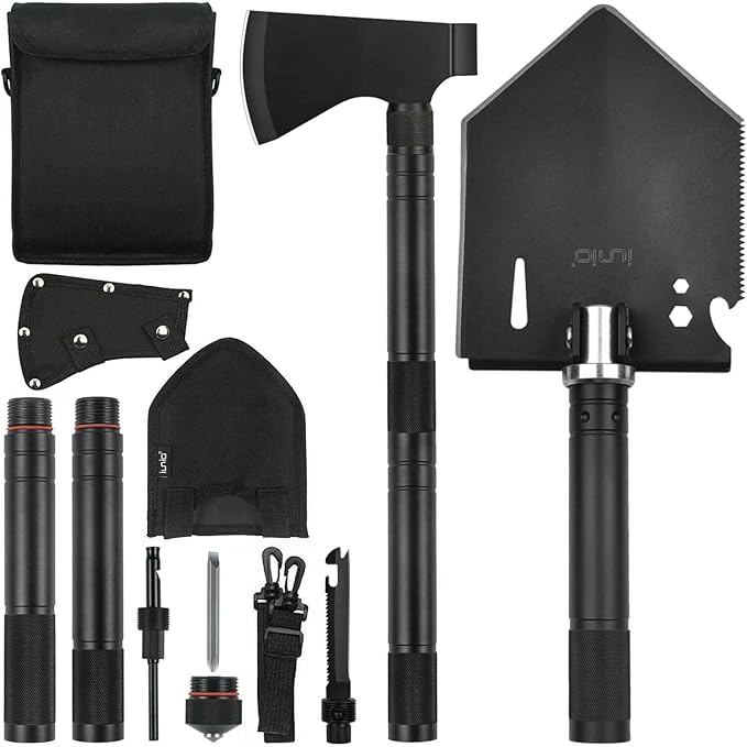 iunio Camping ShovelShovel Folding Portable Multitool Foldable Entrenching Tool Collapsible Spade for Backpacking Trenching Hiking Survival Car Emergency