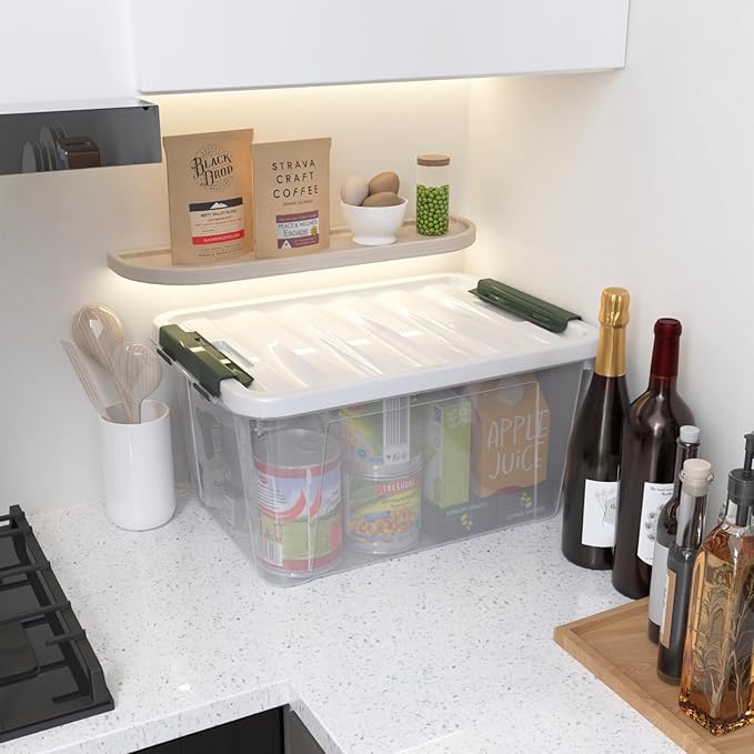20 Quart Clear Plastic Latching Box with Handle Plastic Containers with Lids 6-Pack