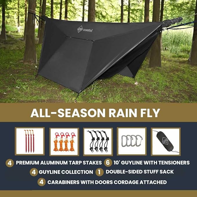Onewind 11×10 ft Hammock Tarp Lightweight Silnylon Hammock Rain Fly 4000mm Waterproof 4-Season Multiple Shelter Solution Camping Tarp Tent with Complete Accessories Dark Grey