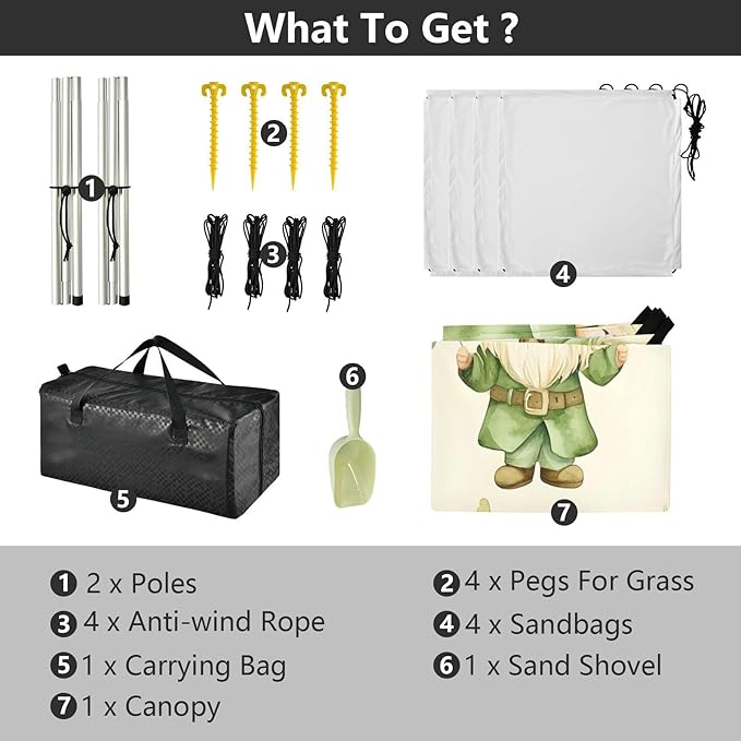 xigua St. Patrick's Day Beach Tent Sun Shelter with Carrying Bag - Silver Coated Oxford Fabric Beach Canopy for Beach Camping Fishing - Includes Windproof Ropes Sandbags &amp Stakes