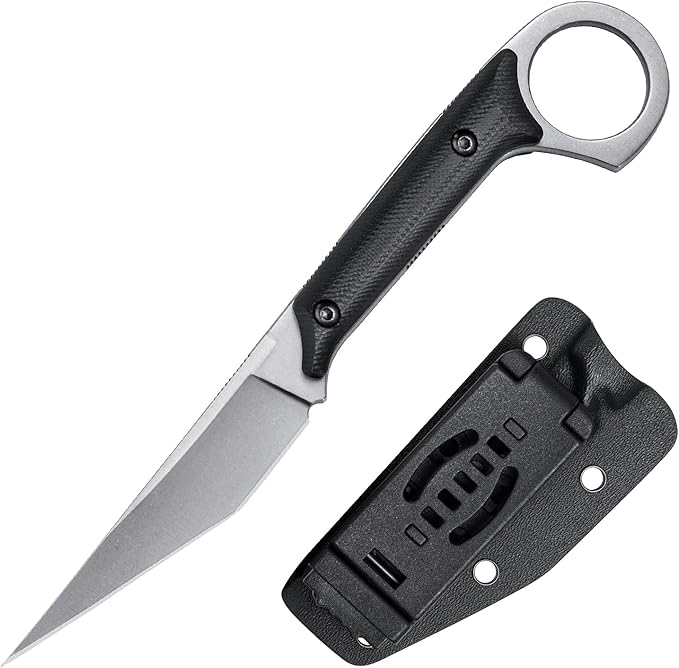 Fixed Blade Knife D2 Steel Blade and G10 Handle Utility EDC Knife for Outdoor Survival Hiking Camping with Kydex Sheath OS1221 (Silver)